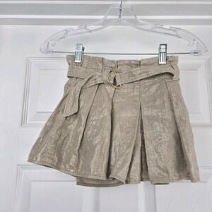Brunello Cucinelli Girls Gold Linen Metalic Paper bag Waist Shorts Size 6 Italy